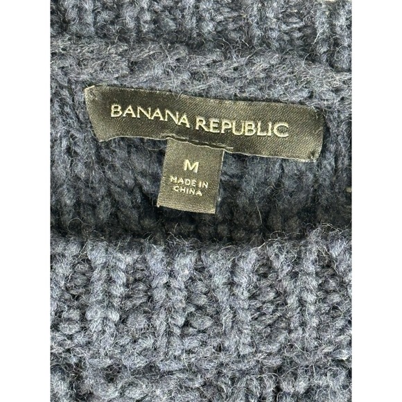 Banana Republic Blue Cable Knit Cropped Sweater Classic Crew Neck PulloverM wool - Picture 6 of 6